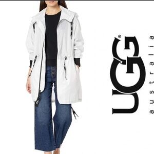 UGG White/Black Sheer Long Drawstring Water Resistant Hood Utility Jacket Size S